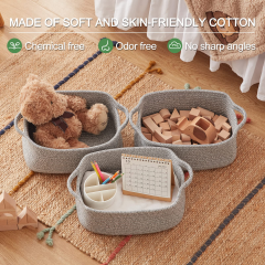 Cherishgard Storage Basket, 3 Pieces Cotton Laundry Basket, Woven Baskets for Storage for toys,Towel