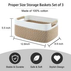 Cherishgard 3 Pieces Cotton Laundry Basket, Storage Basket, Woven Baskets for Storage for toys,Towel