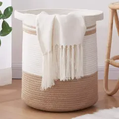 CHERISHGARD Cotton Laundry Basket Woven Rope Laundry Hamper Large & 18"×16" Height Tall Storage Laundry Basket