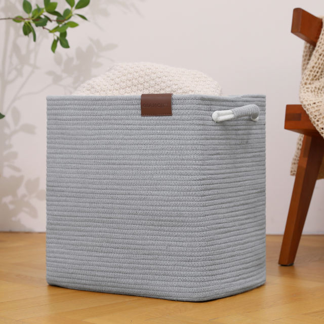 CHERISHGARD Cube  Storage Basket Bins, Cotton Rope Woven Baskets for Toys, Book, Cube Storage Bins with Handles， Square Storage Baskets for Shelves Organizer