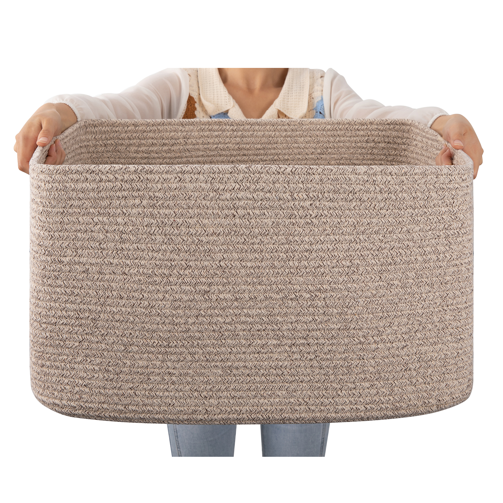 CHERISHGARD Large Laundry Basket, Rectangle Cotton Rope Storage