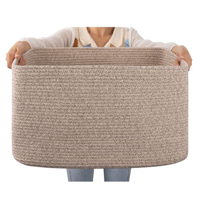 CHERISHGARD Large Laundry Basket, Rectangle Cotton Rope Storage Baskets, Cotton Rope Basket with Handles