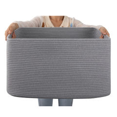 CHERISHGARD Large Laundry Basket, Rectangle Cotton Rope Storage Baskets, Cotton Rope Basket with Handles