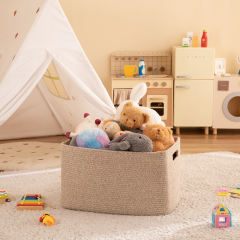 CHERISHGARD Large Laundry Basket, Rectangle Cotton Rope Storage Baskets, Cotton Rope Basket with Handles