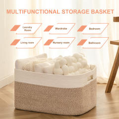 CHERISHGARD Large Rectangle Blanket Basket， Cotton Rope Baskets for Storage, Woven Laundry Basket for Blankets, Clothes, Toys