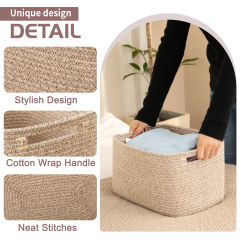 CHERISHGARD Cotton Rope Woven Storage Baskets, Laundry Baskets With Handles,Rectangle Decorative Baskets For storage Clothes Toys Books