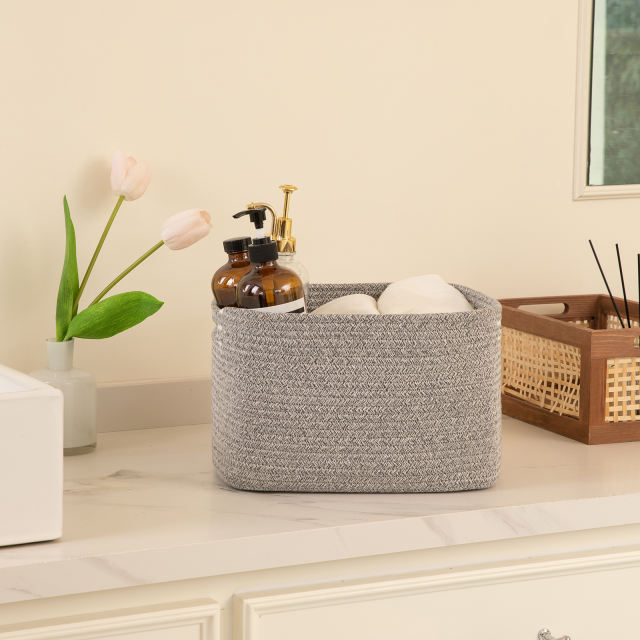 CHERISHGARD Cotton Rope Woven Storage Baskets, Laundry Baskets With Handles,Rectangle Decorative Baskets For storage Clothes Toys Books