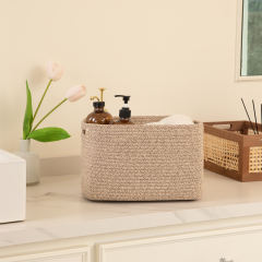 CHERISHGARD Cotton Rope Woven Storage Baskets, Laundry Baskets With Handles,Rectangle Decorative Baskets For storage Clothes Toys Books