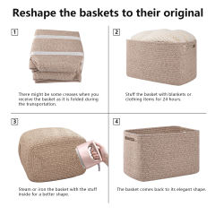 CHERISHGARD Cotton Rope Woven Storage Baskets, Laundry Baskets With Handles,Rectangle Decorative Baskets For storage Clothes Toys Books