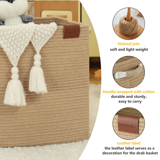 CHERISHGARD Cube  Storage Basket Bins, Cotton Rope Woven Baskets for Toys, Book, Cube Storage Bins with Handles， Square Storage Baskets for Shelves Organizer