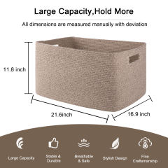 CHERISHGARD Large Laundry Basket, Rectangle Cotton Rope Storage Baskets, Cotton Rope Basket with Handles