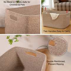CHERISHGARD Large Laundry Basket, Rectangle Cotton Rope Storage Baskets, Cotton Rope Basket with Handles