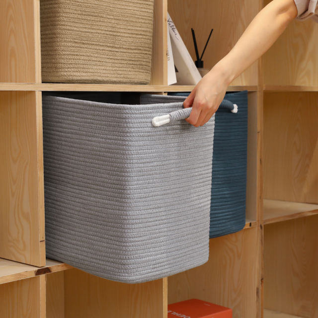 CHERISHGARD Cube  Storage Basket Bins, Cotton Rope Woven Baskets for Toys, Book, Cube Storage Bins with Handles， Square Storage Baskets for Shelves Organizer