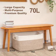 CHERISHGARD Large Rectangle Blanket Basket， Cotton Rope Baskets for Storage, Woven Laundry Basket for Blankets, Clothes, Toys