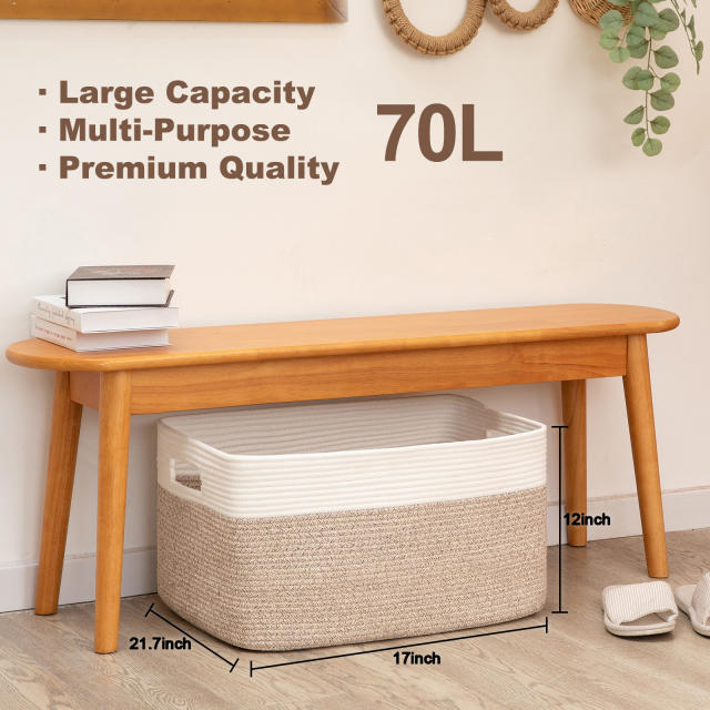 CHERISHGARD Large Rectangle Blanket Basket， Cotton Rope Baskets for Storage, Woven Laundry Basket for Blankets, Clothes, Toys