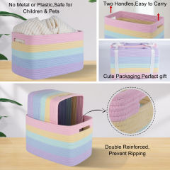 CHERISHGARD Cotton Rainbow Storage Baskets，Woven Closet Organizers，Baby Basket for Nursery Storage
