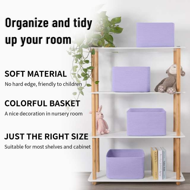 CHERISHGARD Cotton Storage Baskets，Woven Closet Organizers，Baskets for Organizing, Colorful Baskets for Baby Room