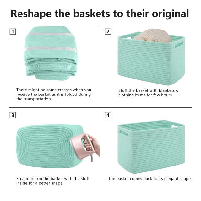 CHERISHGARD Cotton Storage Baskets，Woven Closet Organizers，Baskets for Organizing, Colorful Baskets for Baby Room