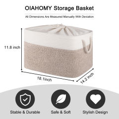 CHERISHGARD Laundry Basket with Drawstring Closure ，Storage Basket for Organizing，Rectangle Woven Cotton Rope Storage Basket with Handles