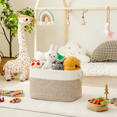 CHERISHGARD Laundry Basket with Drawstring Closure ，Storage Basket for Organizing，Rectangle Woven Cotton Rope Storage Basket with Handles