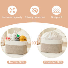 CHERISHGARD Laundry Basket with Drawstring Closure ，Storage Basket for Organizing，Rectangle Woven Cotton Rope Storage Basket with Handles