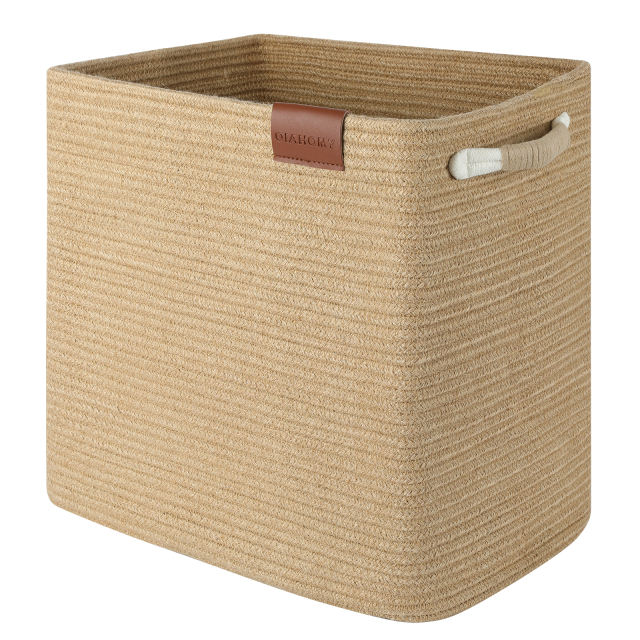 CHERISHGARD Cube  Storage Basket Bins, Cotton Rope Woven Baskets for Toys, Book, Cube Storage Bins with Handles， Square Storage Baskets for Shelves Organizer