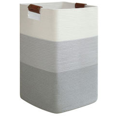 CHERISHGARD laundry Hamper， 90L Large Laundry Basket， Woven Storage Basket with Leather Handles， Cotton Rope Baskets for Living Room