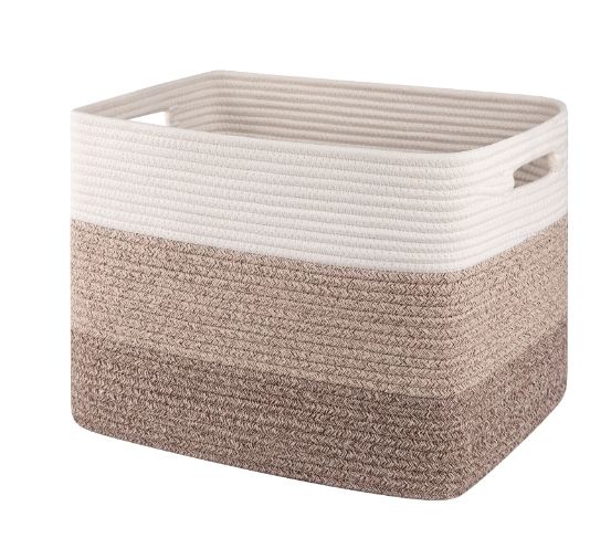 CHERISHGARD 42L Cotton Rope storage Basket With Handles，Rectangle Laundry Basket for storage，Toy Basket for Organizing