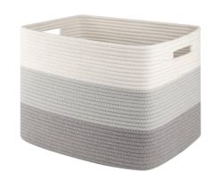 CHERISHGARD Cotton Rope Storage Basket With Handles， Baskets for Organizing for Babyroom,Living Room，Bathroom ，Rectangle Storage Basket for Toy，Books，Towel
