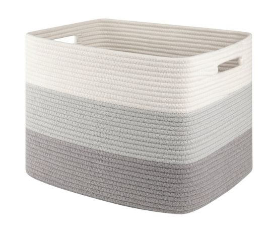CHERISHGARD Cotton Rope Storage Basket With Handles， Baskets for Organizing for Babyroom,Living Room，Bathroom ，Rectangle Storage Basket for Toy，Books，Towel