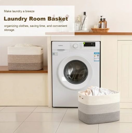 CHERISHGARD 42L Cotton Rope storage Basket With Handles，Rectangle Laundry Basket for storage，Toy Basket for Organizing