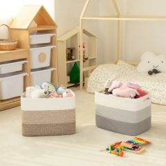 CHERISHGARD 42L Cotton Rope storage Basket With Handles，Rectangle Laundry Basket for storage，Toy Basket for Organizing
