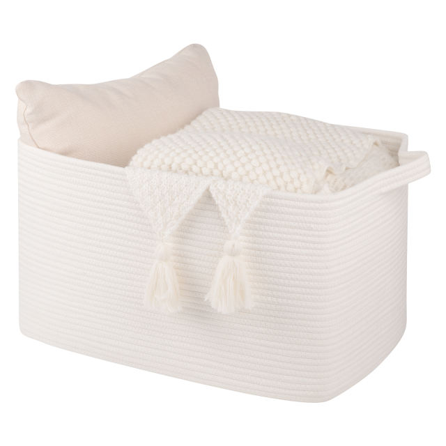 CHERISHGARD 60L Large Laundry Basket, Rectangle Woven Cotton Rope Storage Basket with Handles, Wicker Laundry Basket Hamper, Blanket Basket Living Room, Storage Basket for Toys，19.7"x15.8"x11.8"