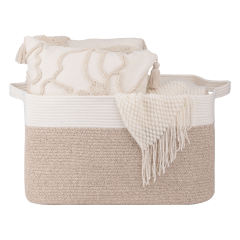 CHERISHGARD 60L Large Laundry Basket, Rectangle Woven Cotton Rope Storage Basket with Handles, Wicker Laundry Basket Hamper, Blanket Basket Living Room, Storage Basket for Toys，19.7"x15.8"x11.8"