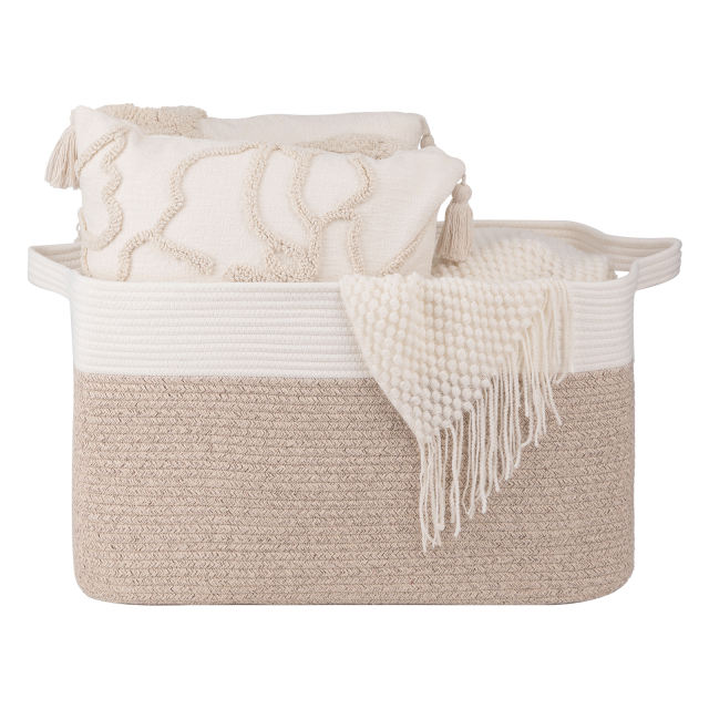 CHERISHGARD 60L Large Laundry Basket, Rectangle Woven Cotton Rope Storage Basket with Handles, Wicker Laundry Basket Hamper, Blanket Basket Living Room, Storage Basket for Toys，19.7"x15.8"x11.8"