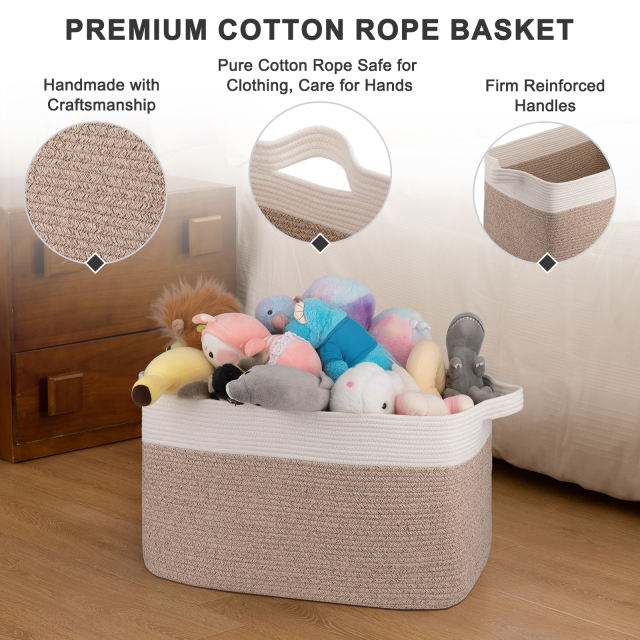 CHERISHGARD 60L Large Laundry Basket, Rectangle Woven Cotton Rope Storage Basket with Handles, Wicker Laundry Basket Hamper, Blanket Basket Living Room, Storage Basket for Toys，19.7"x15.8"x11.8"