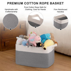 CHERISHGARD 60L Large Laundry Basket, Rectangle Woven Cotton Rope Storage Basket with Handles, Wicker Laundry Basket Hamper, Blanket Basket Living Room, Storage Basket for Toys，19.7"x15.8"x11.8"