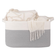 CHERISHGARD 60L Large Laundry Basket, Rectangle Woven Cotton Rope Storage Basket with Handles, Wicker Laundry Basket Hamper, Blanket Basket Living Room, Storage Basket for Toys，19.7"x15.8"x11.8"