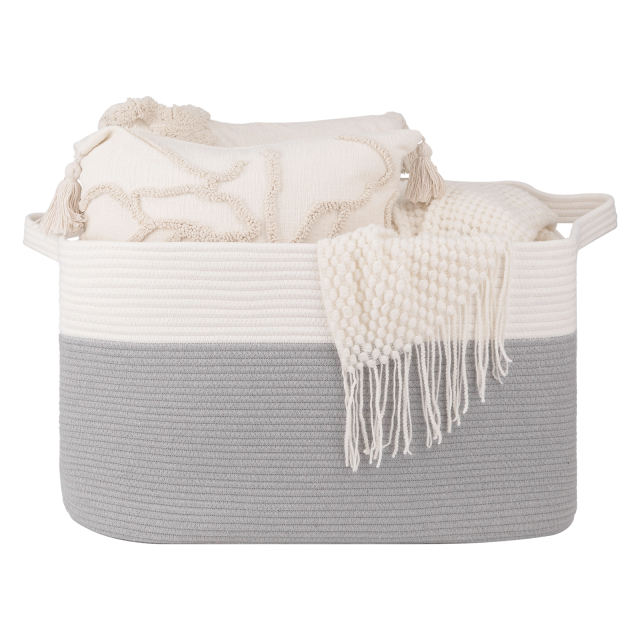 CHERISHGARD 60L Large Laundry Basket, Rectangle Woven Cotton Rope Storage Basket with Handles, Wicker Laundry Basket Hamper, Blanket Basket Living Room, Storage Basket for Toys，19.7"x15.8"x11.8"