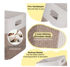CHERISHGARD 66L Large Cotton Rope Basket,Storage Basket for Organizing ，Rectangle Woven Baskets for Storage，Laundry Hamper for Blankets Clothes Toys Towels Pillows