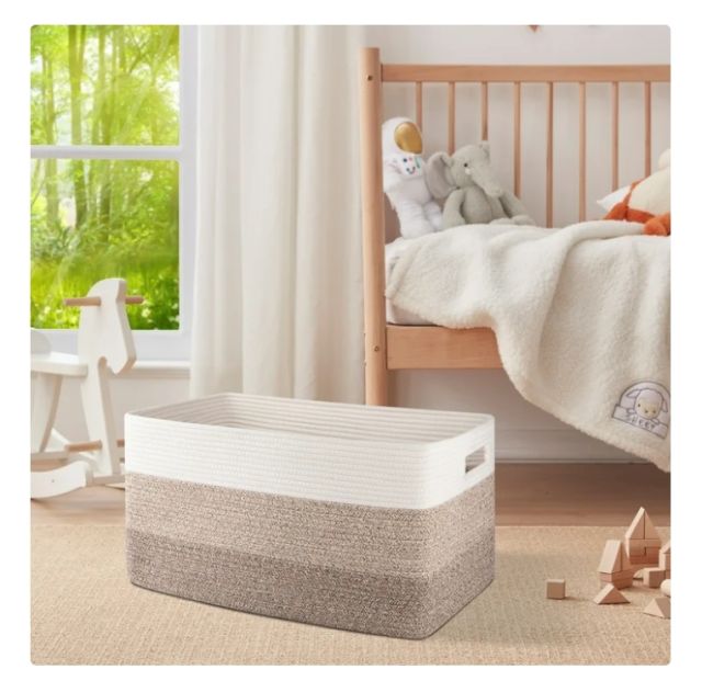 CHERISHGARD 66L Large Cotton Rope Basket,Storage Basket for Organizing ，Rectangle Woven Baskets for Storage，Laundry Hamper for Blankets Clothes Toys Towels Pillows