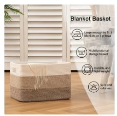 CHERISHGARD 50L Large Cotton Rope Basket,Storage Basket for Organizing ，Rectangle Woven Baskets for Storage，Laundry Hamper for Blankets Clothes Toys Towels Pillows
