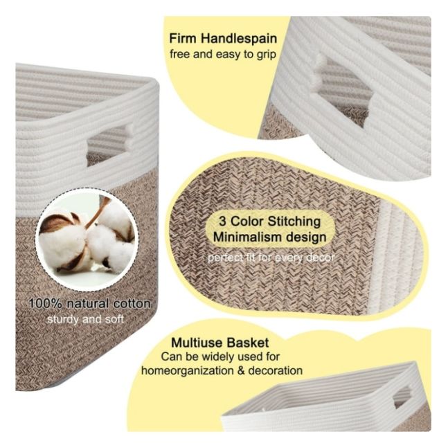 CHERISHGARD 50L Large Cotton Rope Basket,Storage Basket for Organizing ，Rectangle Woven Baskets for Storage，Laundry Hamper for Blankets Clothes Toys Towels Pillows