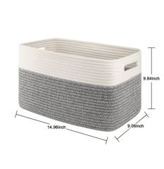 CHERISHGARD Cotton Rope storage Basket With Handles， Baskets for Organizing for Babyroom,Living Room，Bathroom ，Rectangle Storage Basket for Toy，Books，Towel