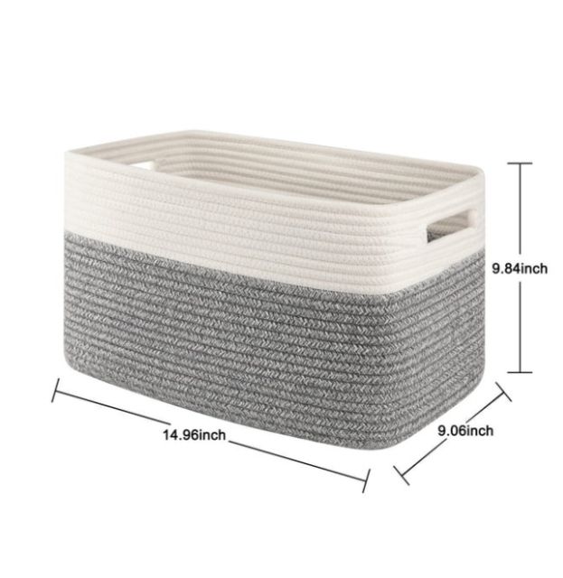 CHERISHGARD Cotton Rope storage Basket With Handles， Baskets for Organizing for Babyroom,Living Room，Bathroom ，Rectangle Storage Basket for Toy，Books，Towel