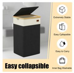 CHERISHGARD 100L Large Laundry Basket with Lid, Tall Laundry Basket with Bamboo Handles, Freestanding Collapsible Laundry Hamper with Inner Bag