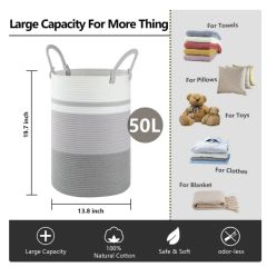 CHERISHGARD Laundry Hamper，Woven Cotton Rope Laundry Hamper with Handles for Blanket, Toys