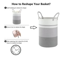 CHERISHGARD Laundry Hamper，Woven Cotton Rope Laundry Hamper with Handles for Blanket, Toys