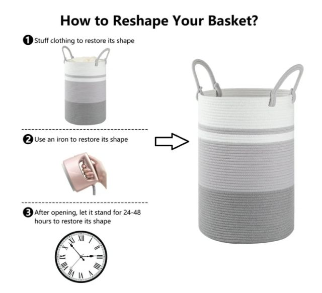 CHERISHGARD Laundry Hamper，Woven Cotton Rope Laundry Hamper with Handles for Blanket, Toys