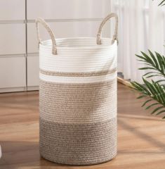 CHERISHGARD Laundry Hamper，Woven Cotton Rope Laundry Hamper with Handles for Blanket, Toys